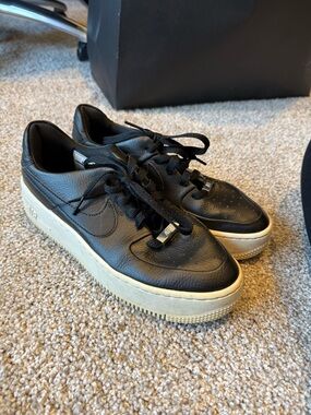 Nike Air Force 1 Black Leather Platform Sneakers